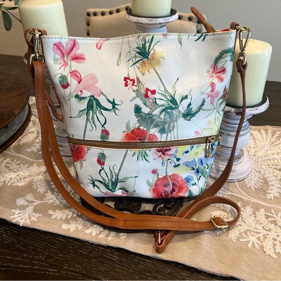 Valentina Italian Leather Floral Crossbody Bag - EUC